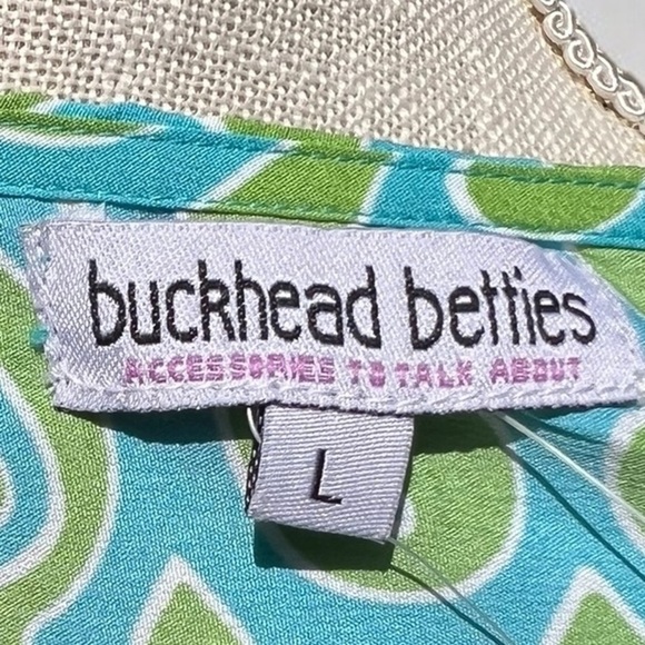 🌻 NEW w/tag Buckhead Betties Camden Ct. Green Turquoise Split Neck Top Blouse L - Picture 6 of 10